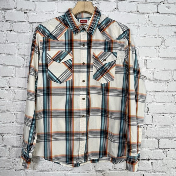 Wrangler Other - Wrangler Western Mens Shirt Size L Plaid‎ Button Front Cowboy Multicolor Stretch